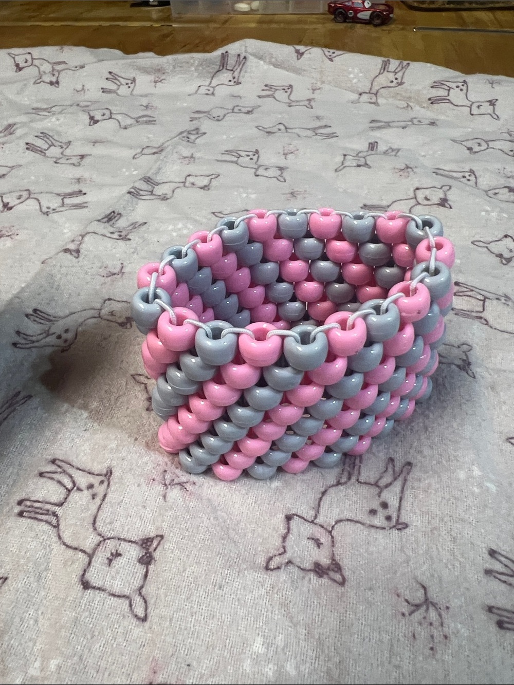 Pink and Gray Beaded Stretch Cuff Bracelet
